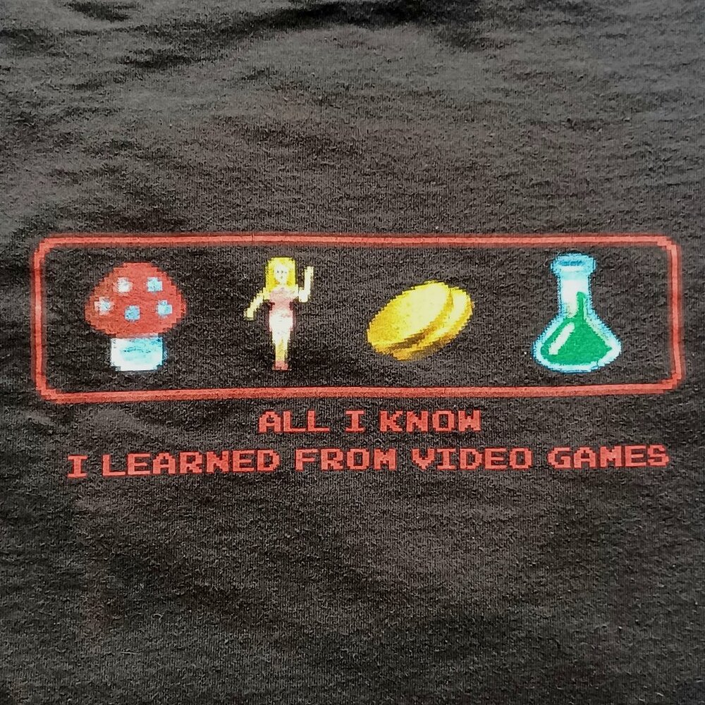 Y2K 2000s Delta "All I Know I Learned From Video Games" Black T-Shirt Adult M